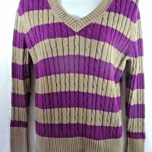 Liz & Co Woman Sweater 1X Brown Maroon Striped